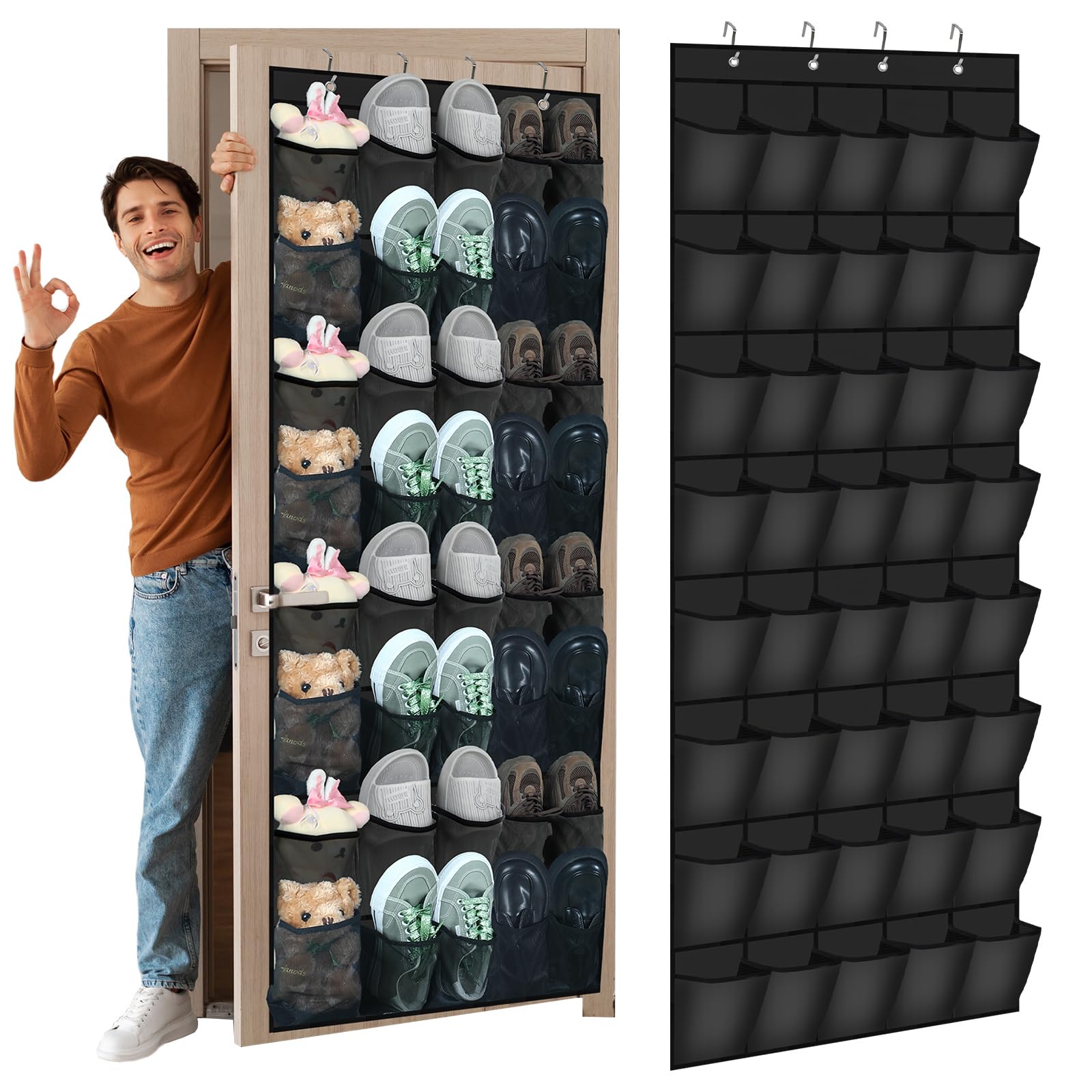 Windyun 40 Large over The Door Hanging Shoe Organizer Black Mesh Pockets Shoe Hanger for Closet Rack Holder Behind Door Hanging 