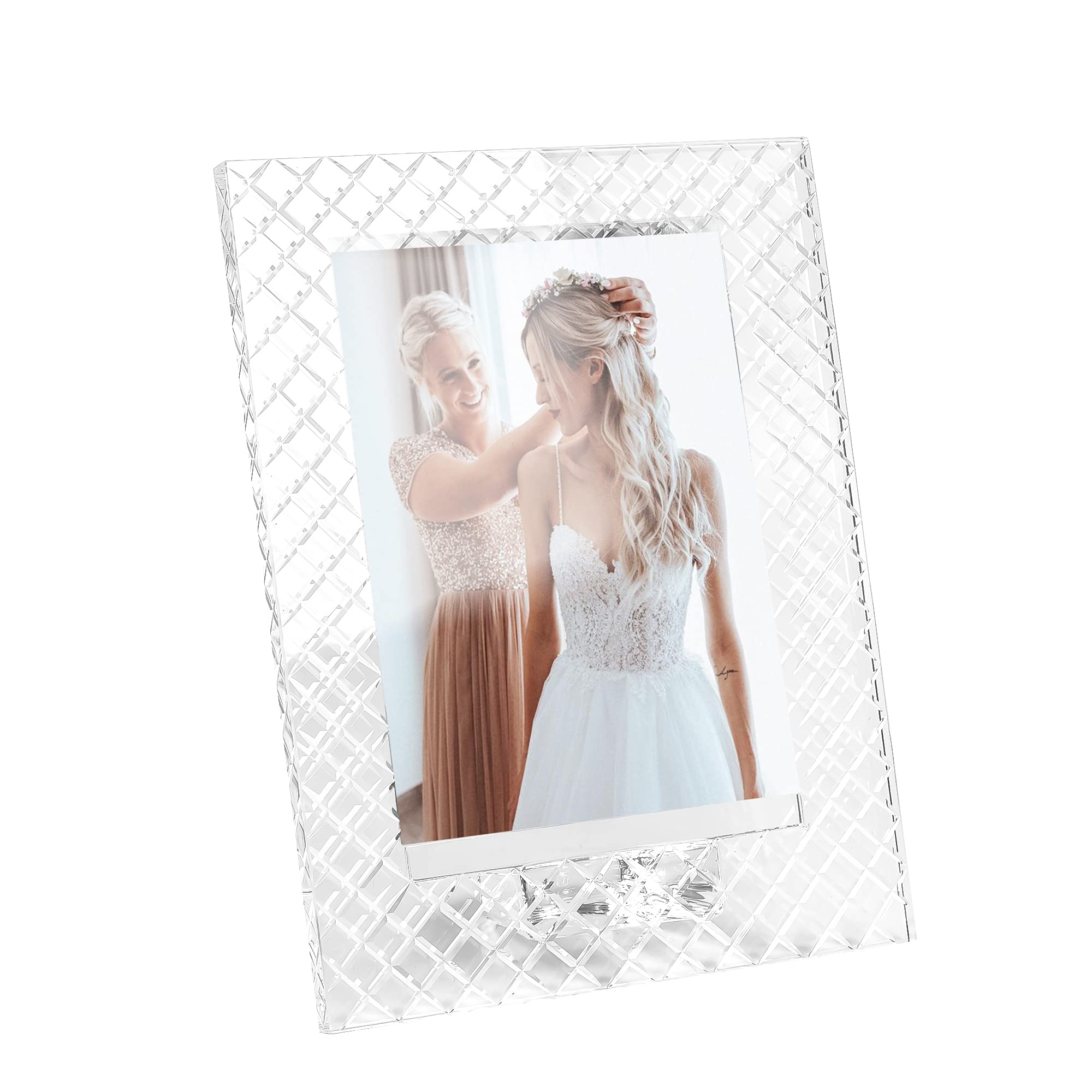 kitCom 5x7Inch Crystal Wedding Frame of Keepsake Photo Frames, Crystal Picture Frames with Embossed Design, Tabletop Display Dec