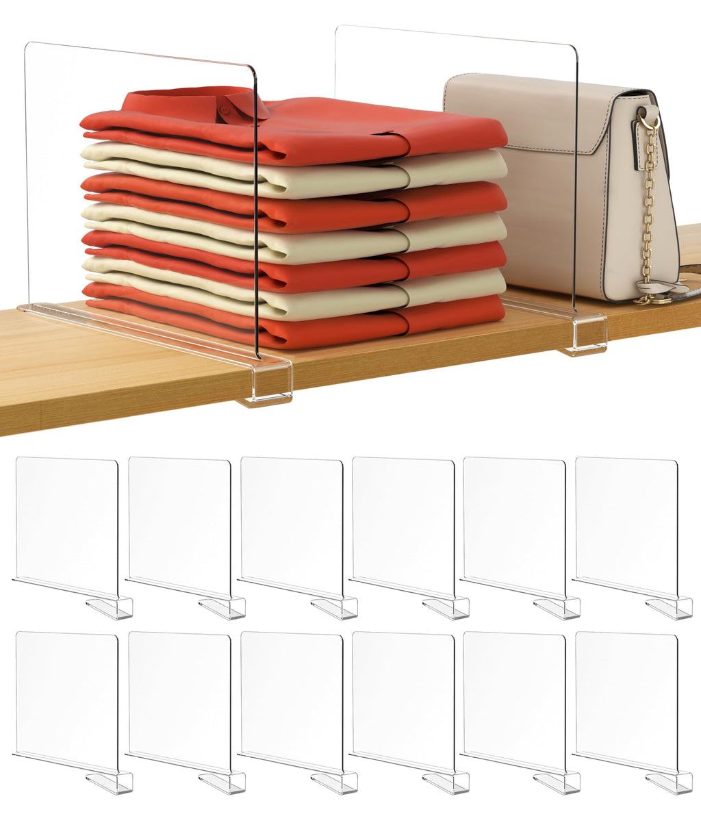 Hblife 12 Pcs Clear Acrylic Shelf Dividers, Vertical Purse Organizer For Closet Perfect For Sweater, Shirts, Handbags In Bedroom And Kitchen, Closet Separators For Organization Cabinet