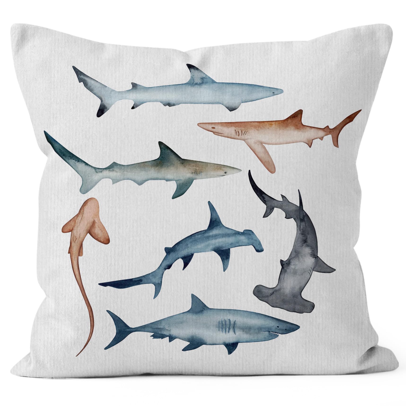 Hiwx Shark Pillow Cover, Sharks Watercolor Shark Lover Decorative Pillowcase Throw Pillow Cover, Shark Room Decor, Ocean Fish Sh