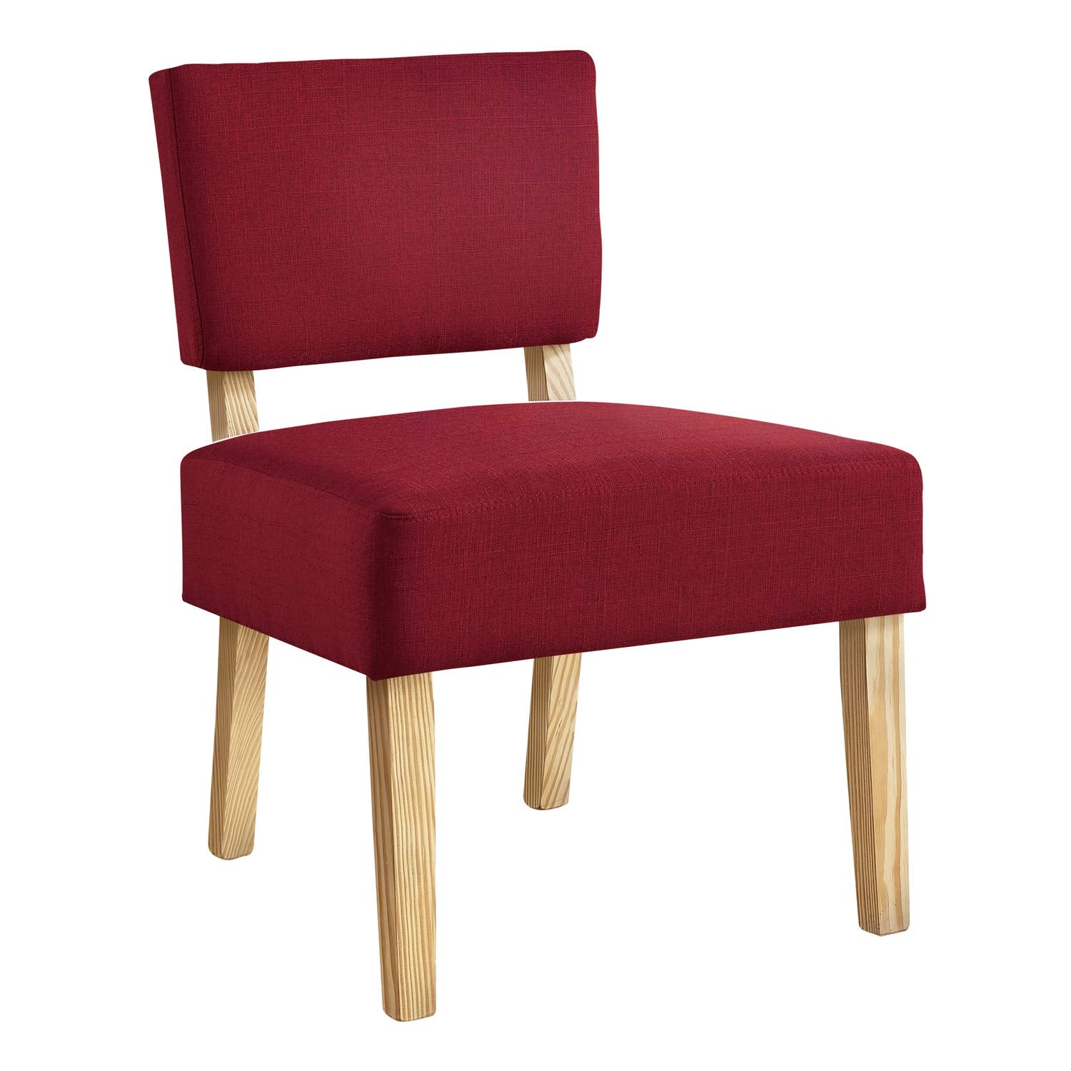Monarch Specialties 8295, Armless, Living Room, Bedroom, Fabric, Wood Legs, Red, Natural, Transitional Accent Chair, 22.75&quot; L X 27.5&quot; W X 31.5&quot; H