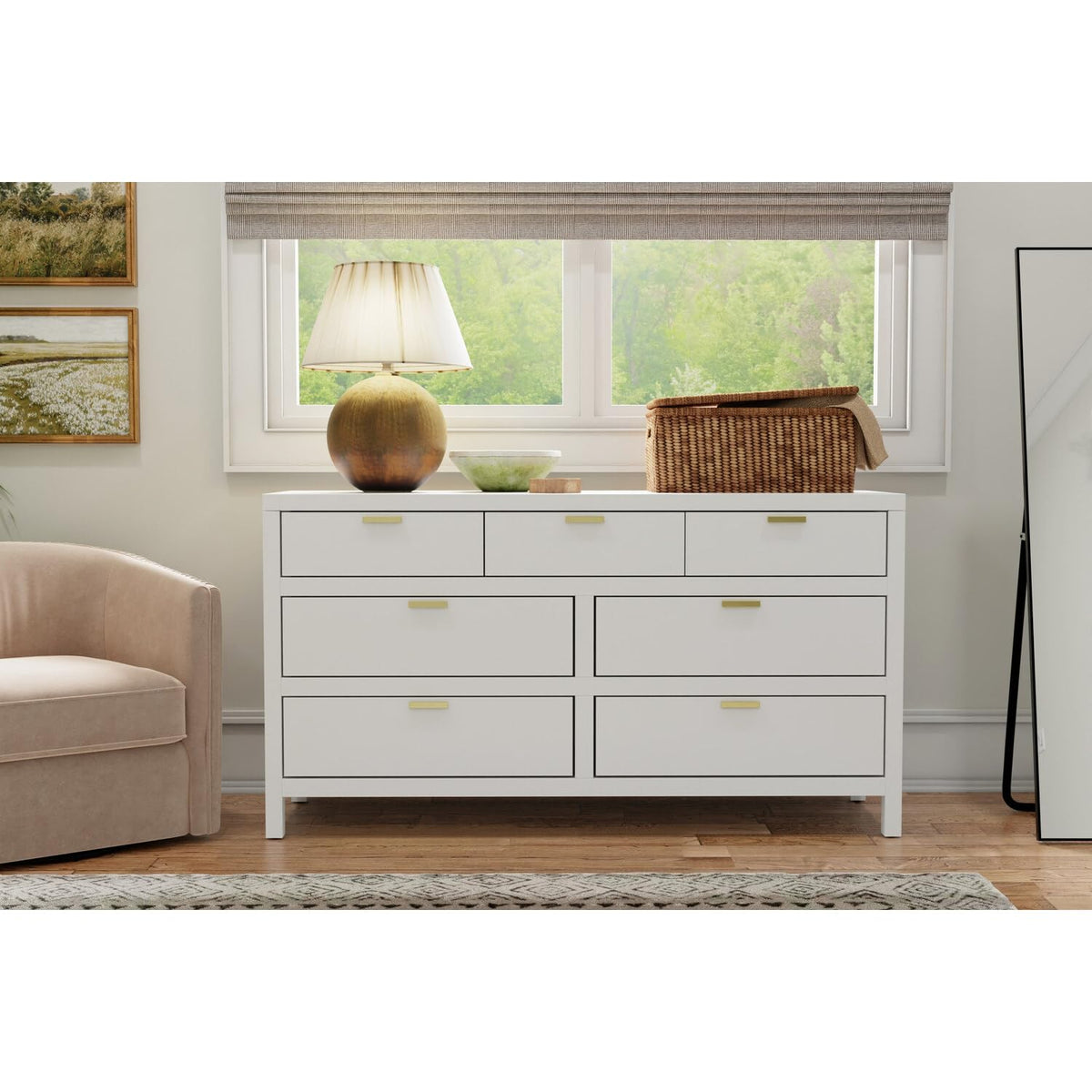 Alpine Furniture, White Carmel 7 Drawer Dresser