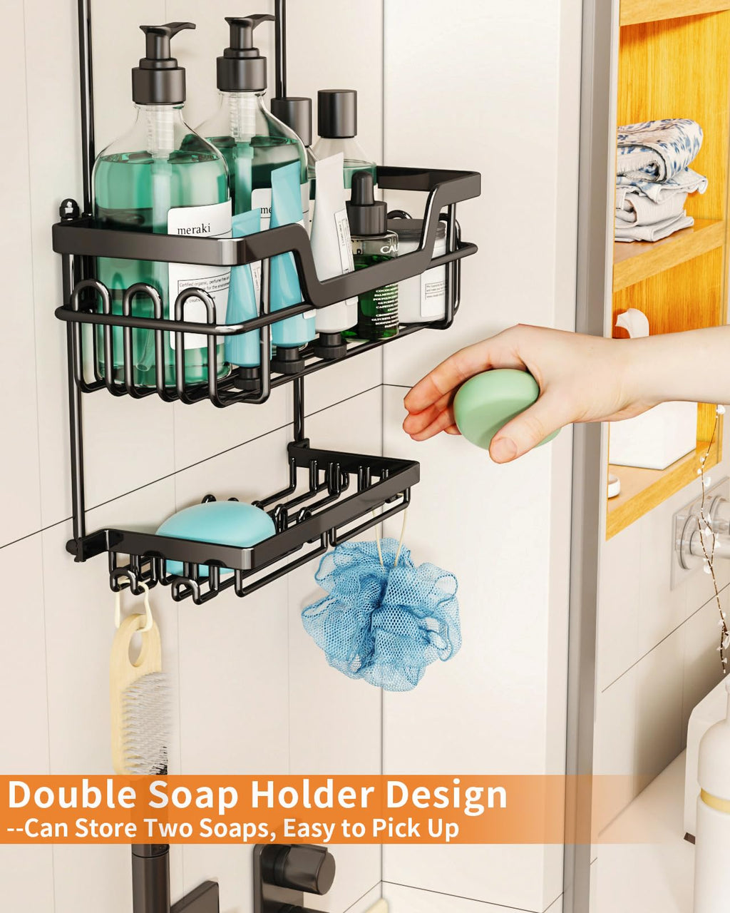 Swtymiki 3 Tier Rustproof Hanging Shower Caddy With 16 Hooks & Dual Soap Holder, Large Capacity Over Shower Organizer For Bathro