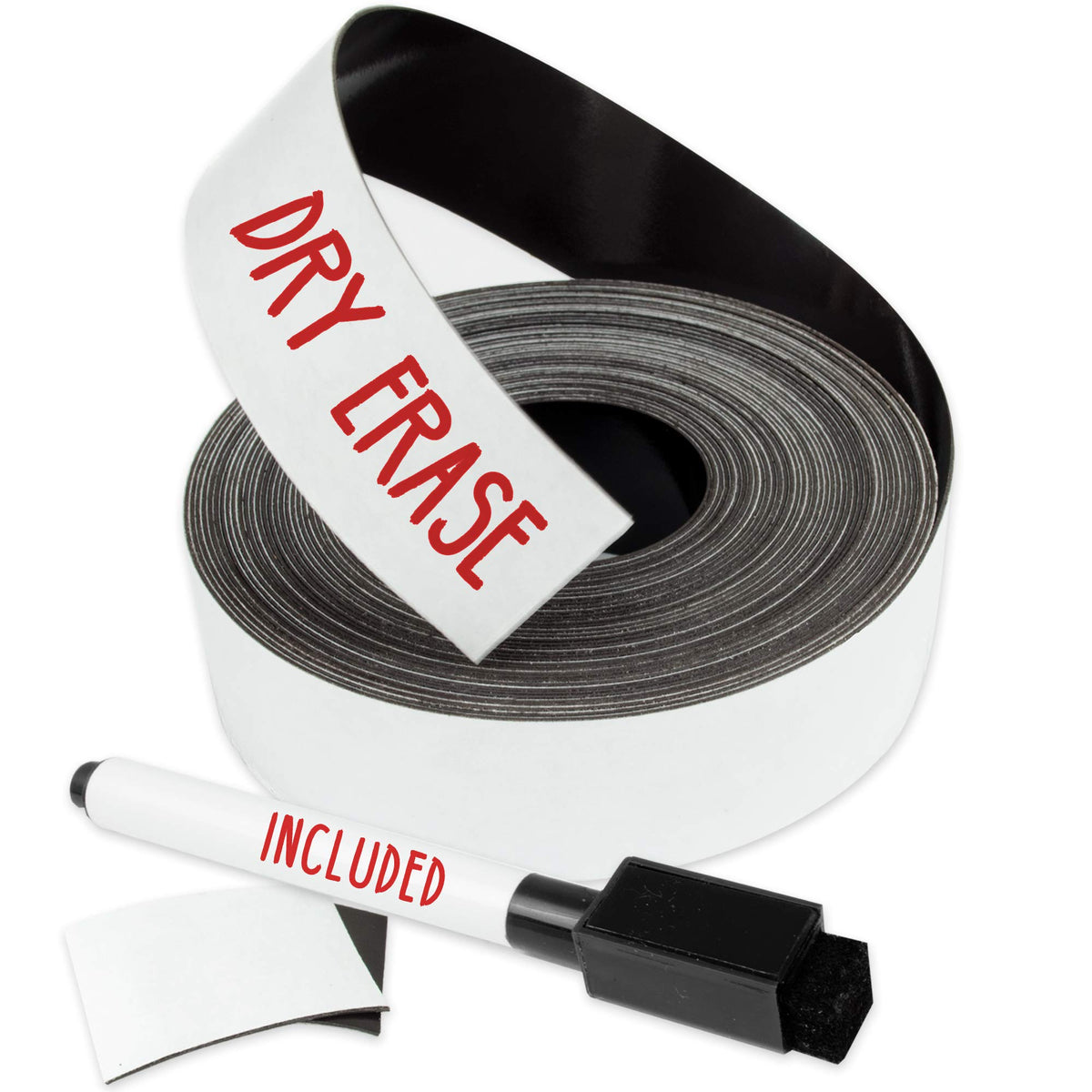Dry Erase Magnetic Strips - 1 Inch X 25 Feet Magnetic Tape Roll - Blank Write On Magnets - Sticky Labels And Stickers - Writable