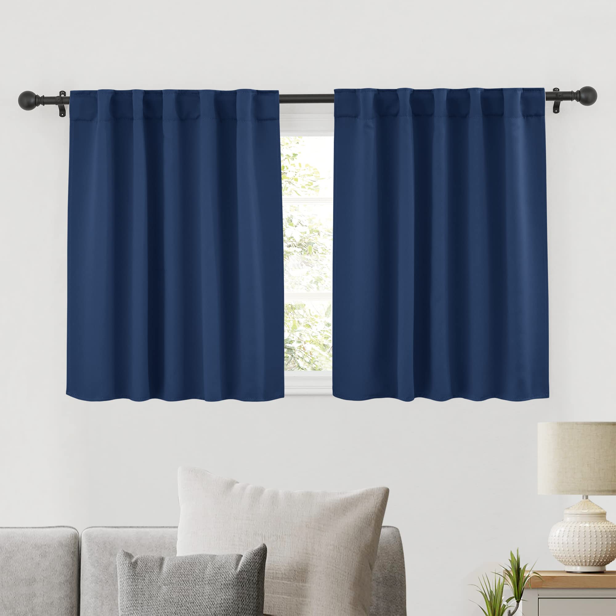 Ryb Home Small Window Curtains Blackout, Privacy Thermal Insulating Drapes For Bedroom Bathroom Basement Cafe Classroom Window Decor, W 34 X L 45 Inches, Navy, 2 Panels