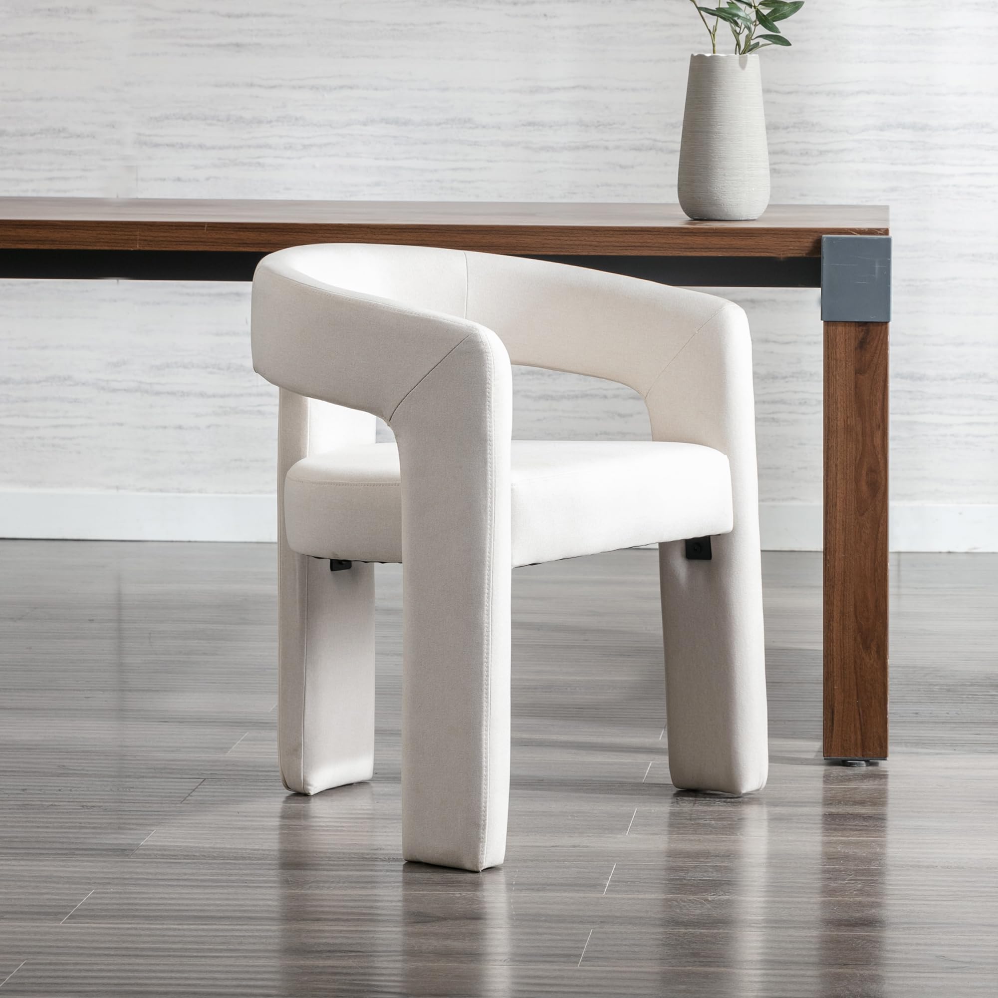 Modern Dining Chair, Linen Upholstered Barrel Kitchen Chair, Round Dining Chairs With Wooden Legs, Assembled Accent Armchairs Fo