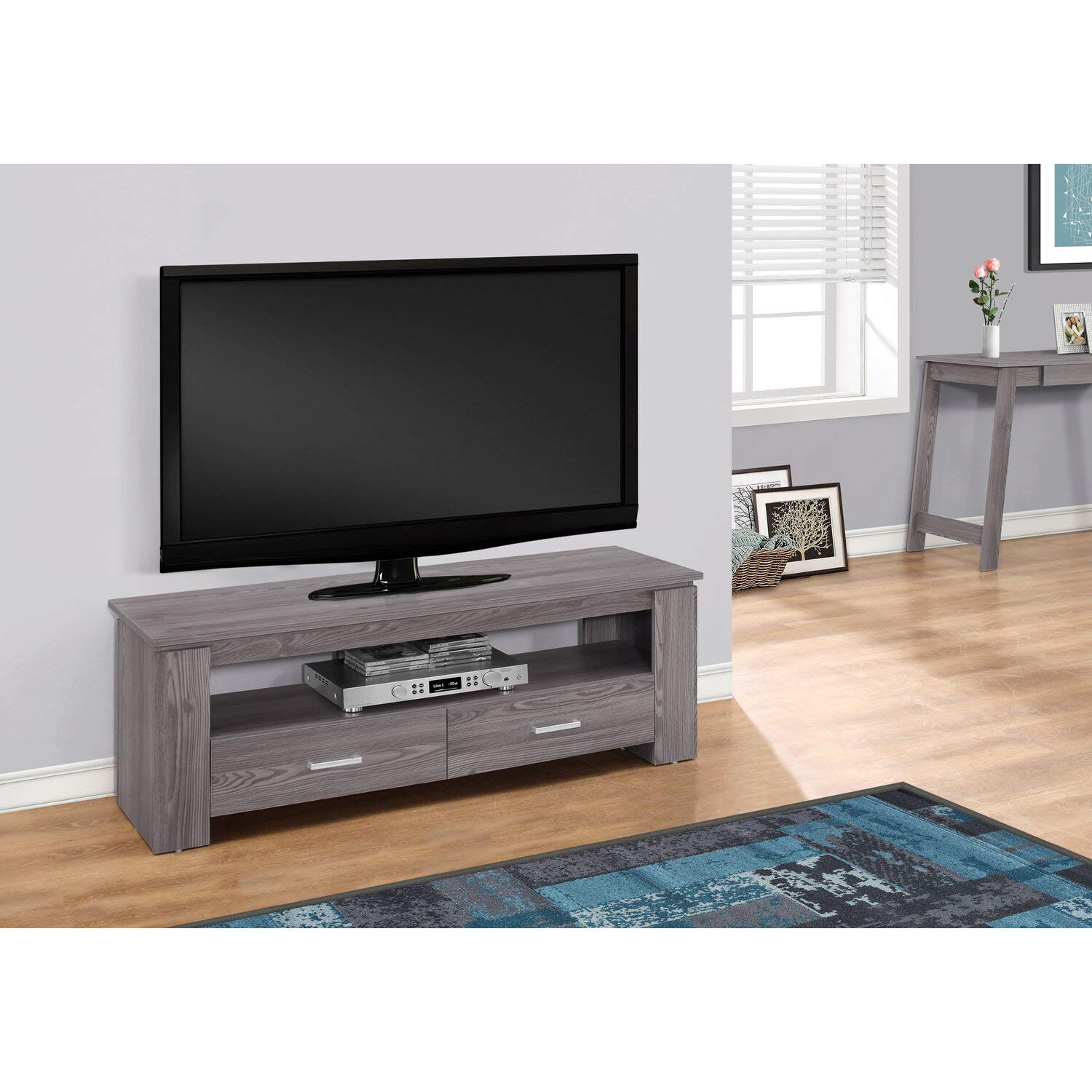 Monarch Specialties I TV STAND-48 L 2 Storage Drawers, Grey