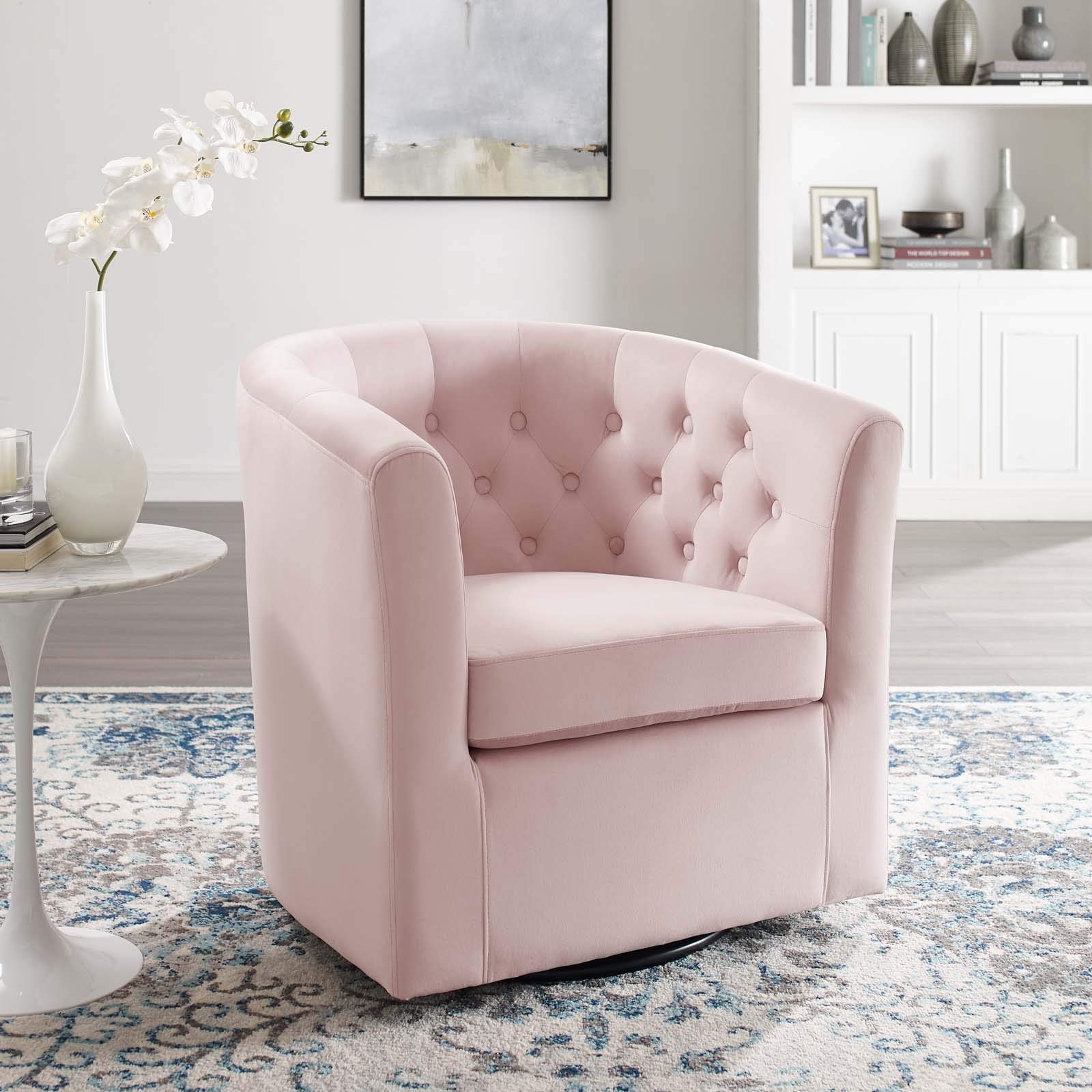 Modway Eei-4138-Pnk Prospect Tufted Performance Velvet Swivel Armchair, Pink