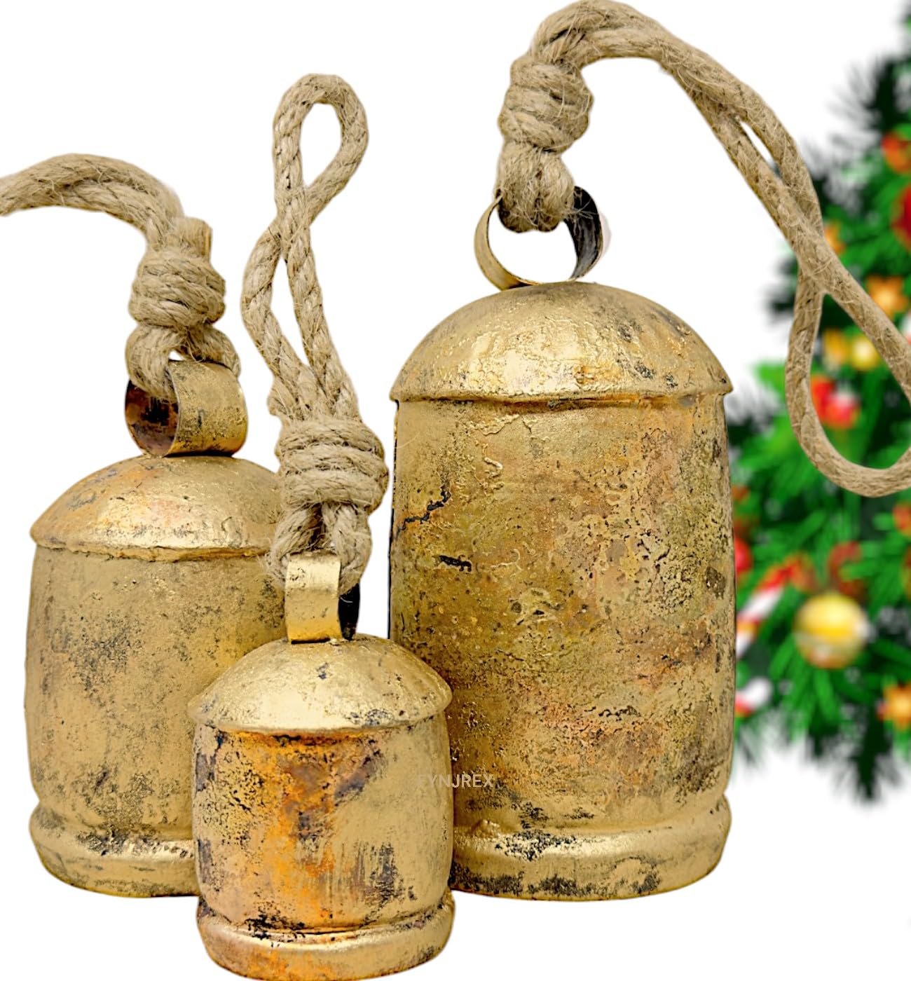 Set of 3 Large Christmas Bells Vintage Rustic Country Cowbells Decor Giant Harmony Metal Reindeer Decorative Hanging Bells for W
