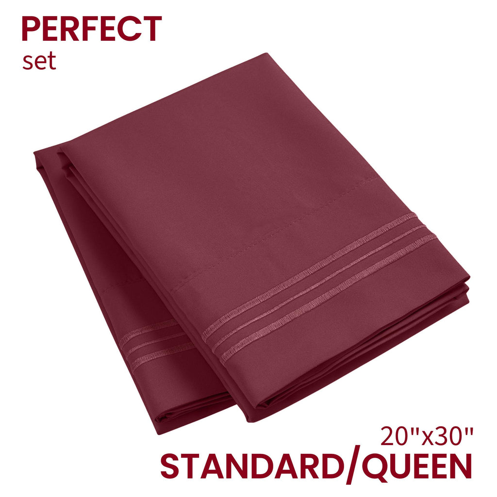 Mellanni Pillow Cases - 2 Pc Iconic Collection Pillowcases - Luxury, Extra Soft, Cooling Pillow Covers - Envelope Closure (Standard/Queen 20' X 30', Burgundy)