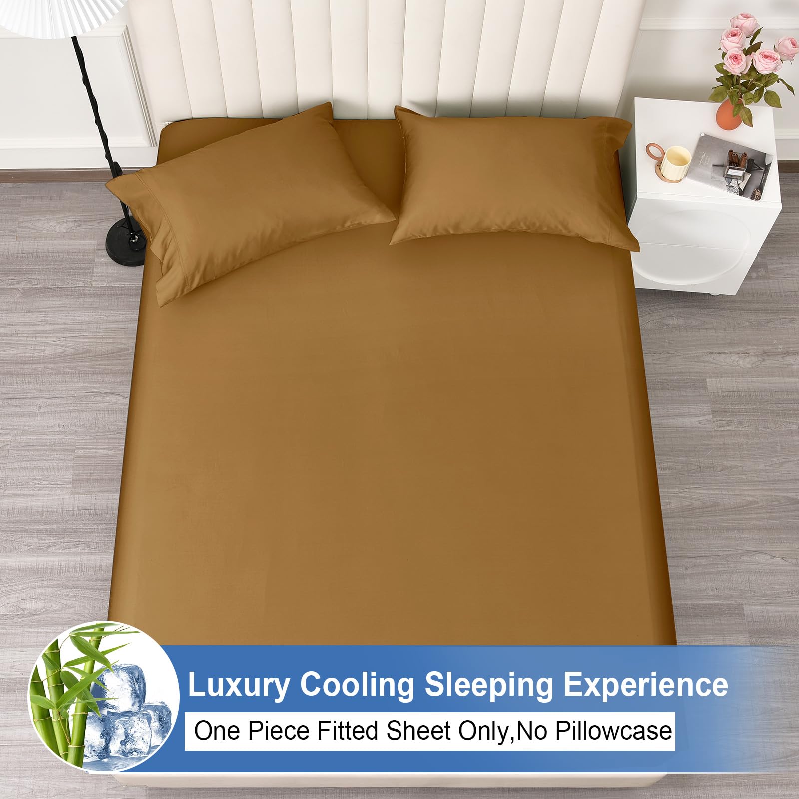 Phf 100% Rayon Derived From Bamboo Cooling Fitted Sheet Twin Size For Hot Sleeper,16'' Deep Pocket,2.5Cm Wider Strong Elastic Ea