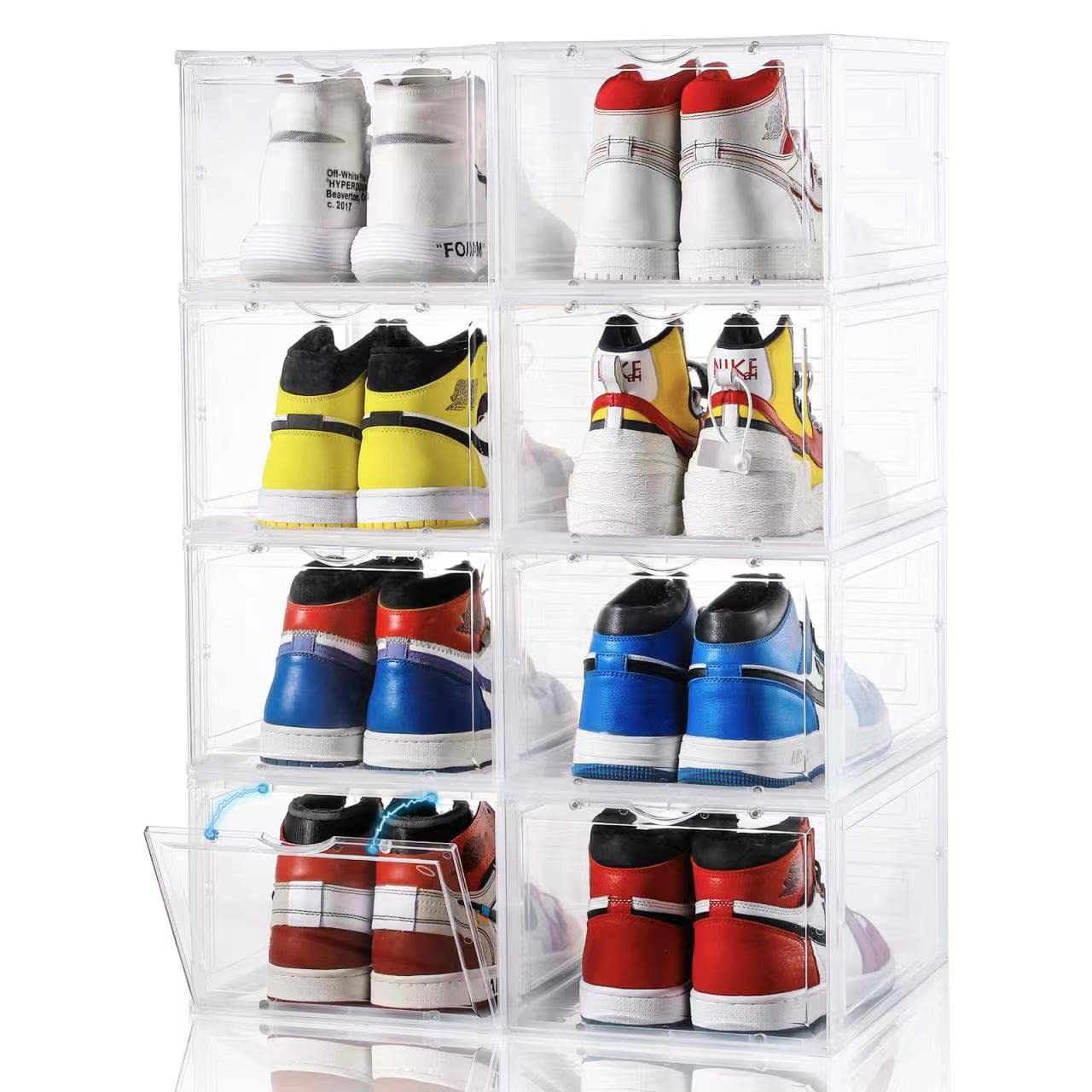 ?Large & Thicken?Shoe Storage Box, 8 PACK, Shoe Organizer Shoe Box Clear Plastic Stackable, Drop Front Shoe Box with Magnetic Do