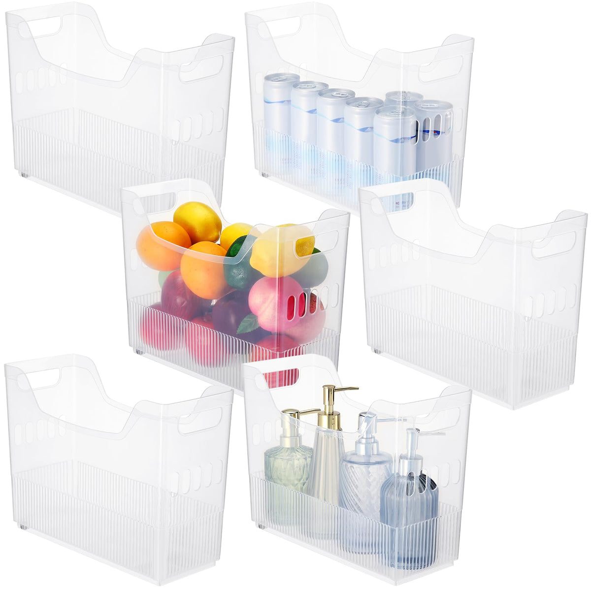 Qunclay 6 Plastic Freezer Organizer Bins with Wheel Set Clear Tall Narrow Kitchen Pantry Organizer Snack Storage Containers for 