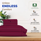 Thread Spread Luxury Egyptian Cotton Full Stripe Sheet Set, 600 Thread Count Extra Long Staple 4 Pc Set, Full Damask Sheets, Soft, Cooling Sateen Weave Striped Sheets Upto 18' Deep Pocket - Burgundy
