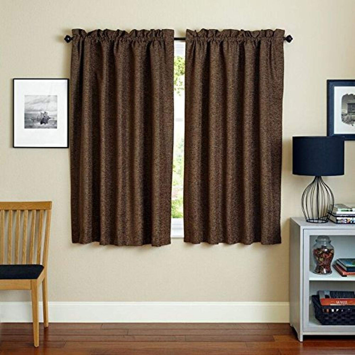 Blazing Needles Reversible Rod Pocket Room-Darkening Jacquard Chenille Curtain Panels, 63&quot; by 52&quot;, Vermont 2 Count