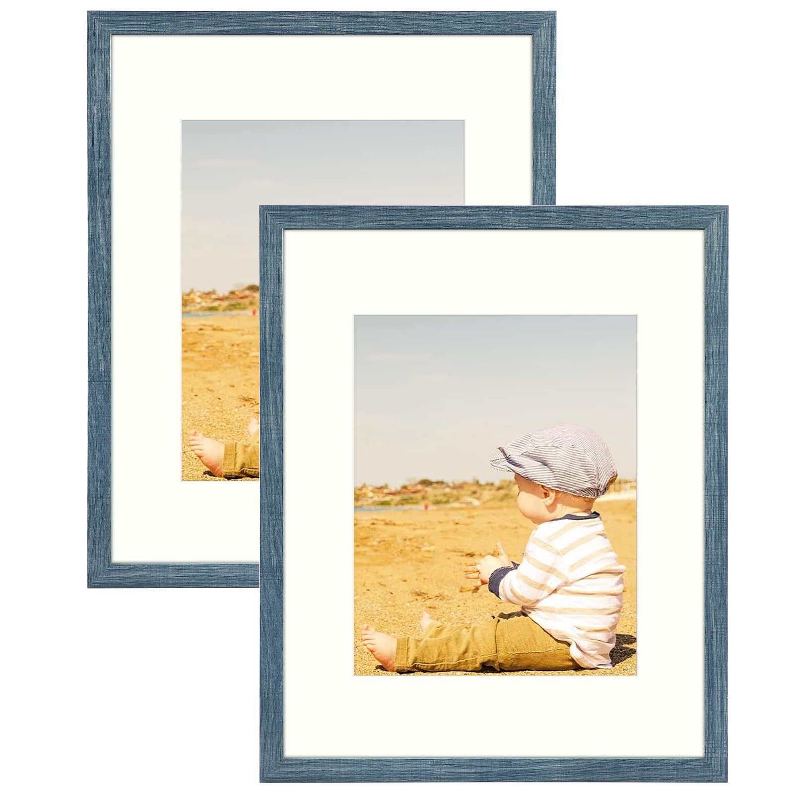 Golden State Art, 16x20 Picture Frames with Mat for 11x14 or 16x20 Photo, Composite Wood Glass Frame for Wall (Blue, 2 Pack)