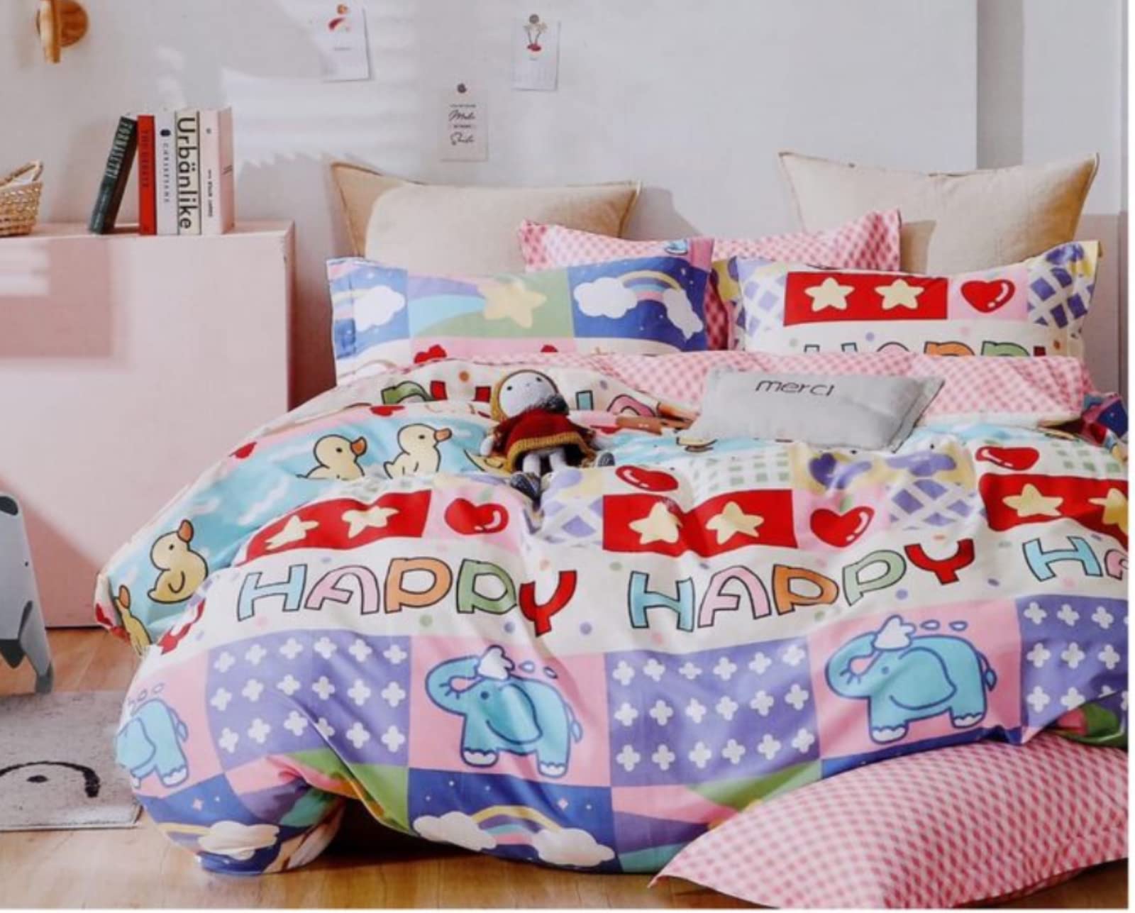 Riftree Microfibre Glace Cotton Digital Print Single Bed Reversible Ac Comforter Living Room/Kids Room (60 X 90 Inches)  Happy