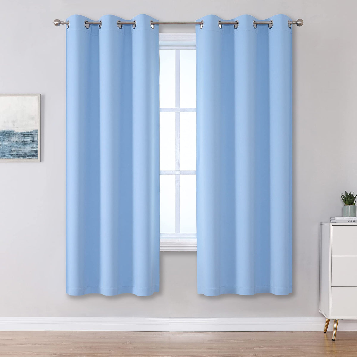 Dualife Cerulean Blackout Curtains For Living Room 72 Inch Length Solid Energy Efficient Room Darkening Bedroom Curtains Thermal