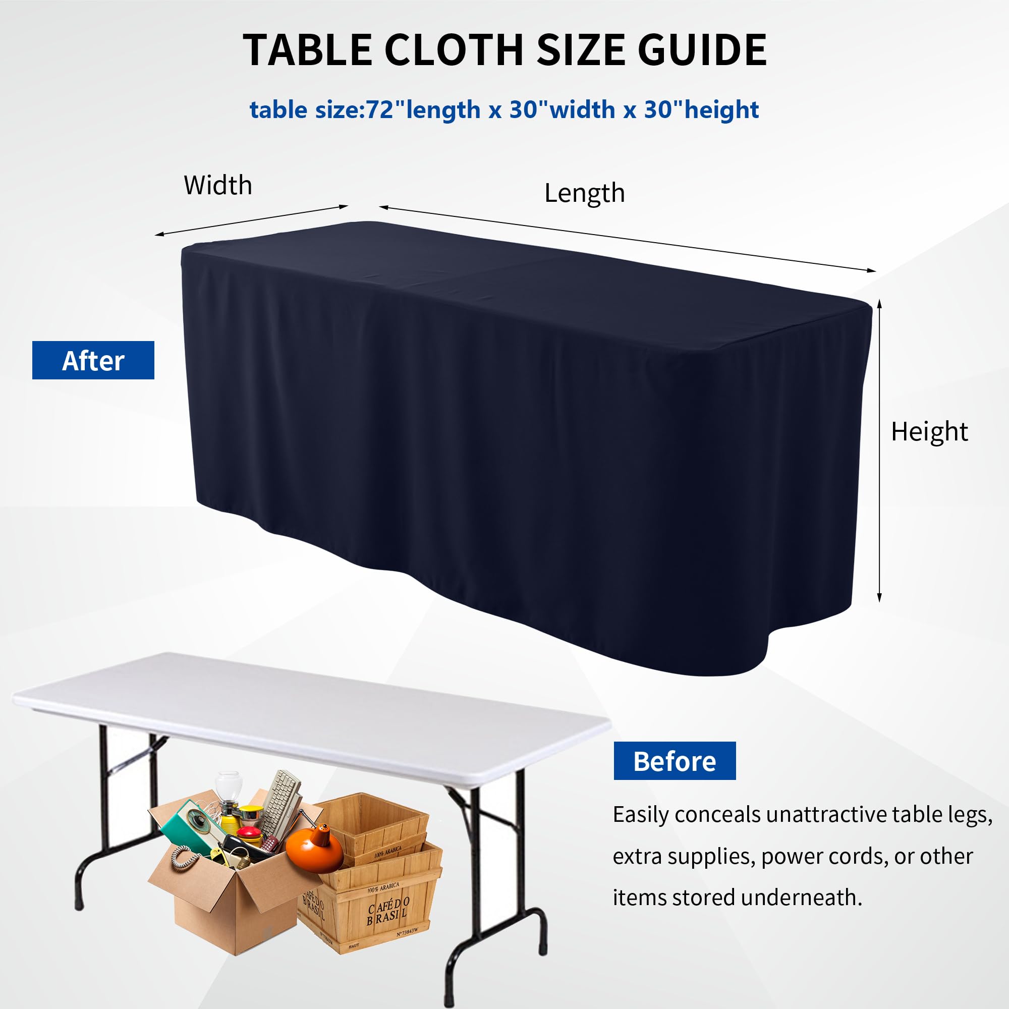 Manmengji 2 Pack Fitted Table Covers For 6 Foot Tables - Water Resistant Washable Rectangle Tablecloth For Wedding, Banquet And Trade Shows, 72L X 30W X 30H Inches, Navy
