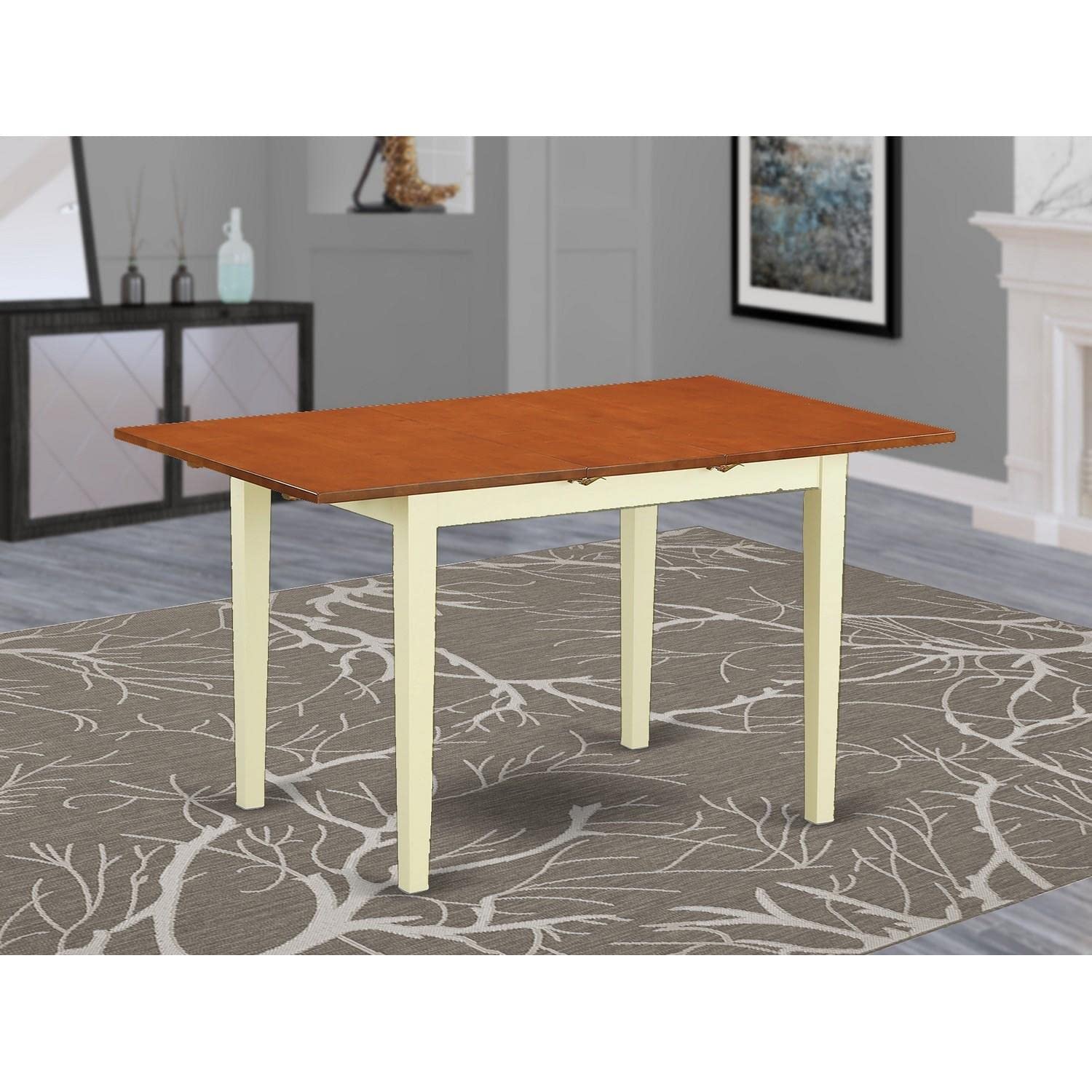East West Furniture NFT-WHI-T Norfolk Kitchen Dining Table - a Rectangle Wooden Table Top with Butterfly Leaf, 32x54 Inch, Buttermilk & Cherry