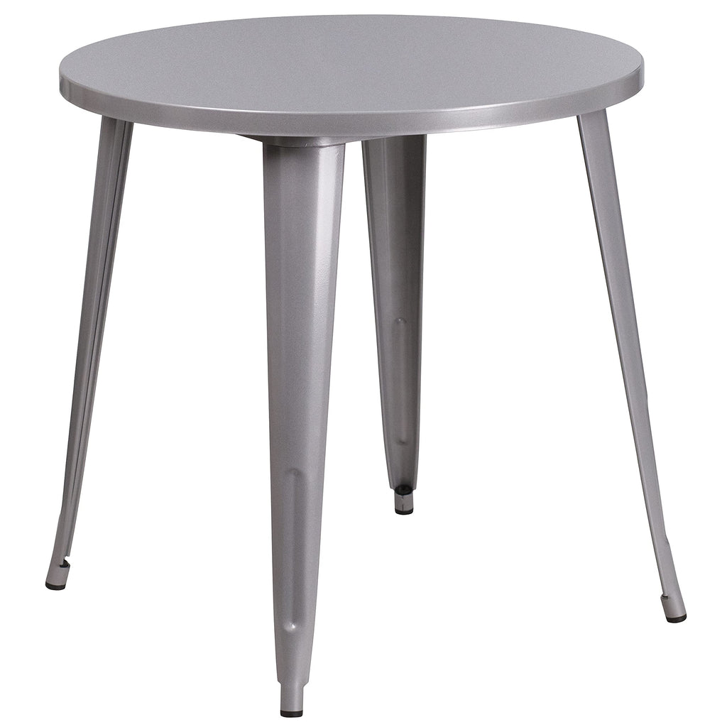 Flash Furniture Commercial Grade 30" Round Silver Metal Indoor-Outdoor Table Set with 4 Arm Chairs