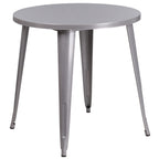 Flash Furniture Commercial Grade 30" Round Silver Metal Indoor-Outdoor Table Set with 4 Arm Chairs