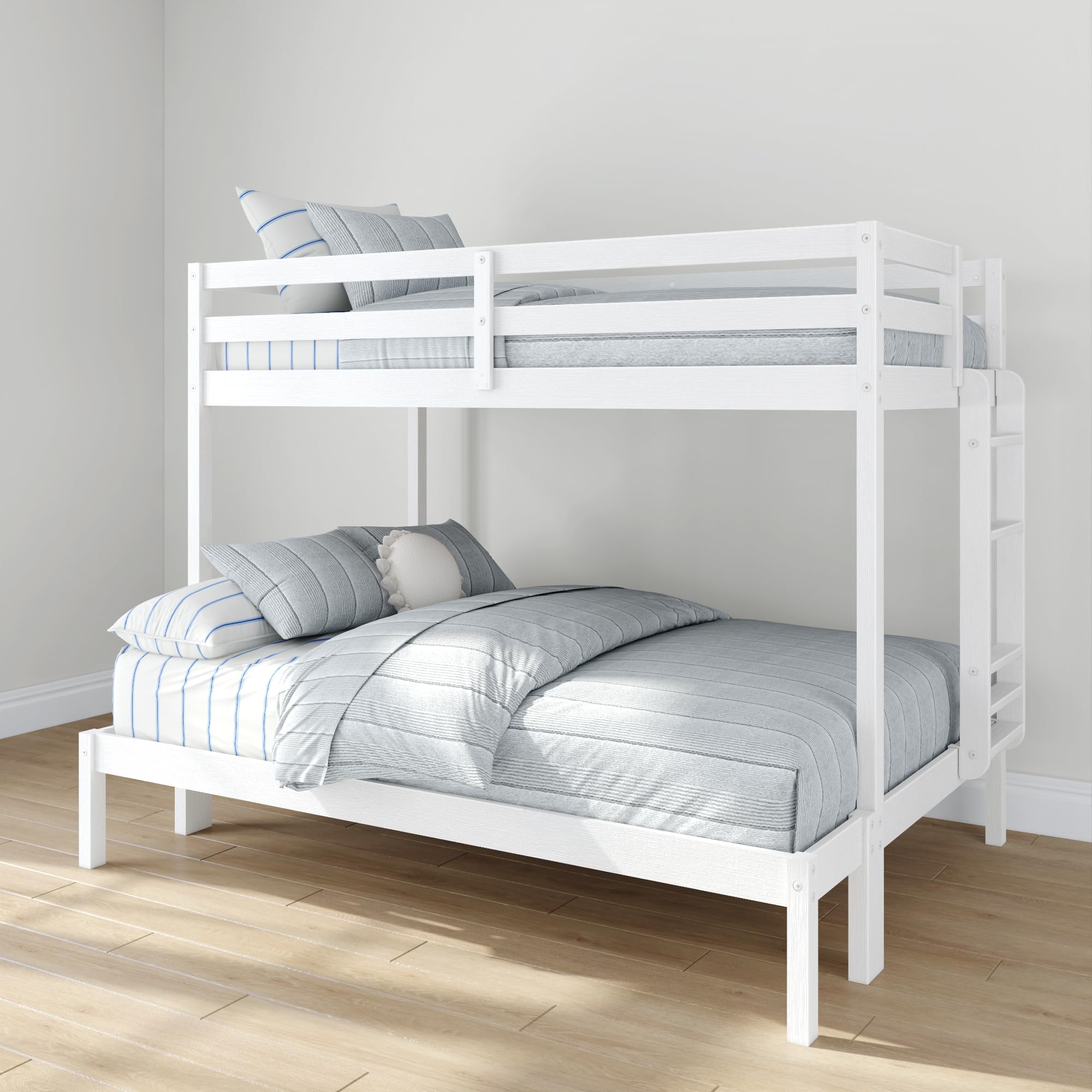 Grain & Grove Bear Twin Over Full Bunk Bed, Sturdy Bunk Bed Frame For Kids, Plywood Bunk With Ladder, Guardrail, And Slats, No B