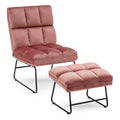 Mcombo Velvet Accent Chair With Ottoman Set, Modern Armless Chair For Living Room, Bedroom, Small Space 0014 (Velvet, Pink)