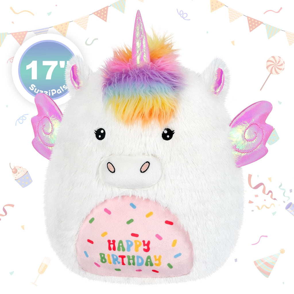 SuzziPals 17' Happy Birthday Unicorn Plush Pillows, Squishy Unicorn Stuffed Animal, Stuffed Unicorn Pillows Unicorn Decor, Unic