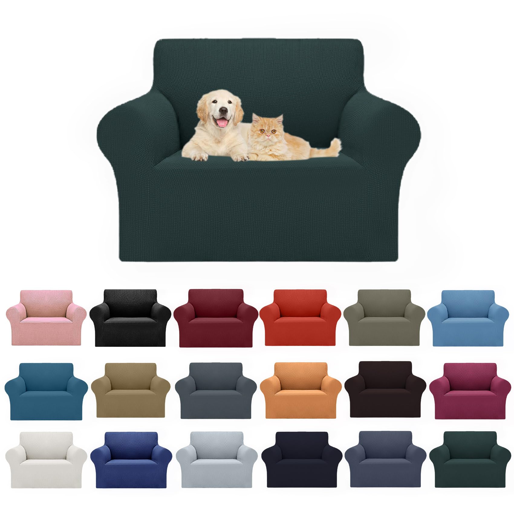 2025 New Stretch Chair Sofa Slipcovers Couch Cover For 1 Seater Furniture Protector Sofa Covers With Elastic Bottom Jacquard Fabric Small Checks For Pets, Kids - Hunter