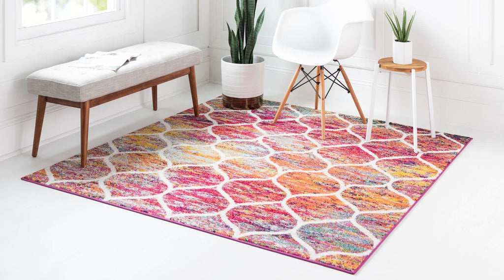Unique Loom Trellis Frieze Collection Area Rug - Rounded (4' Square, Multi/ Black)