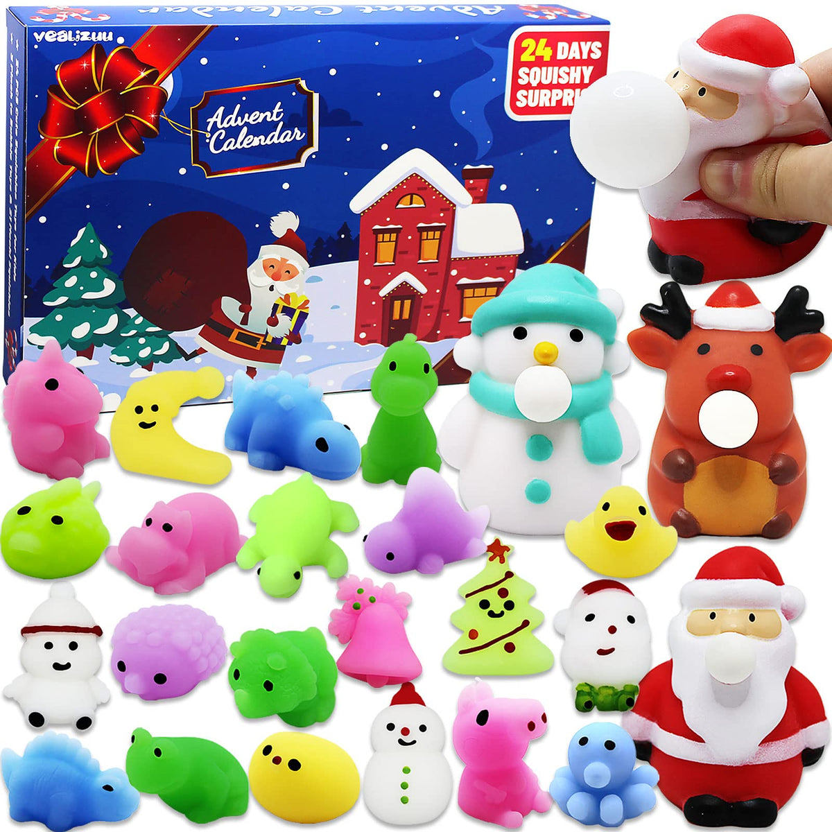 VEALIZUU Advent Calendar 2023 for Kids, Christmas Calendar Countdown Toys with 24PCS Various Cute Relief Stress Toys, 3 Pinch to
