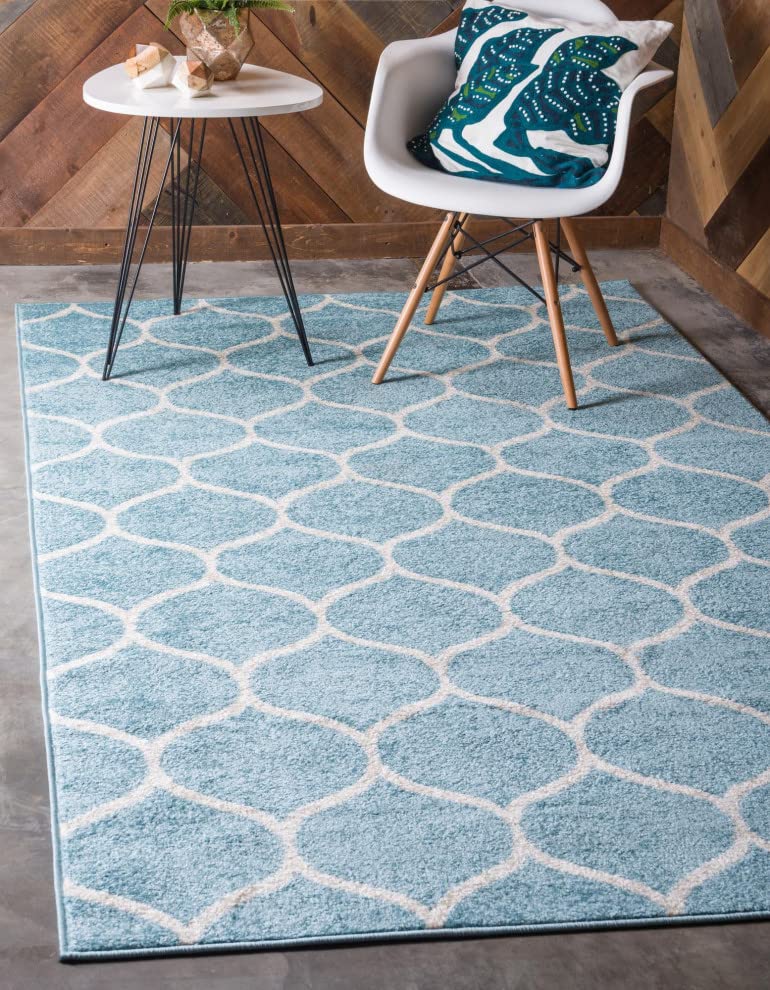 Unique Loom Trellis Frieze Collection Area Rug - Rounded (10' X 14' 1'', Light Blue/ Ivory)