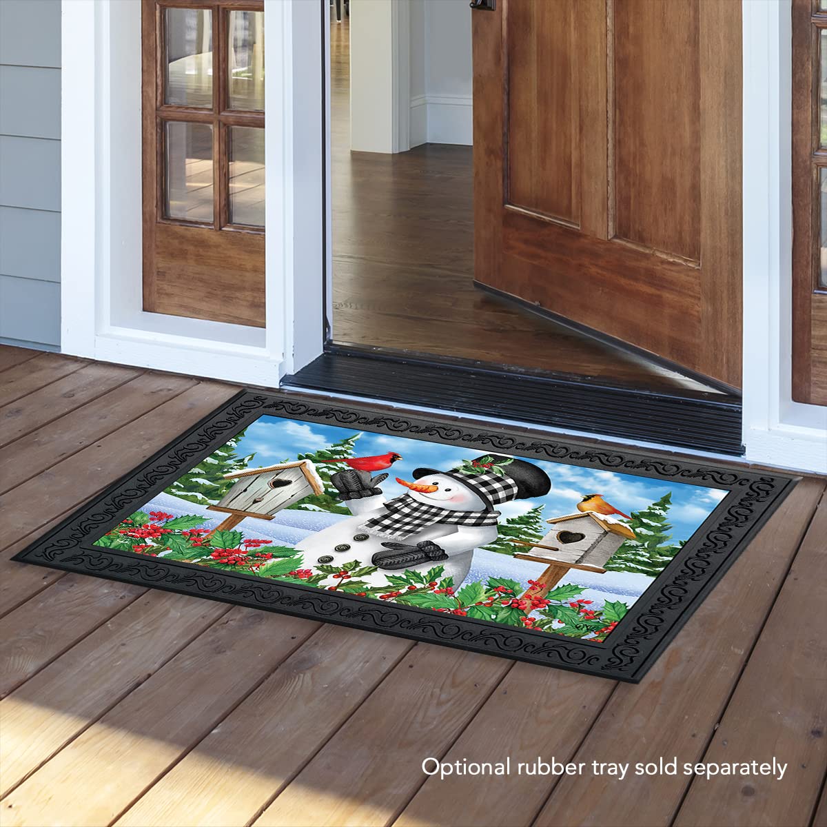 Briarwood Lane Checkered Snowman Winter Doormat Cardinal Pair Berries 30' X 18'