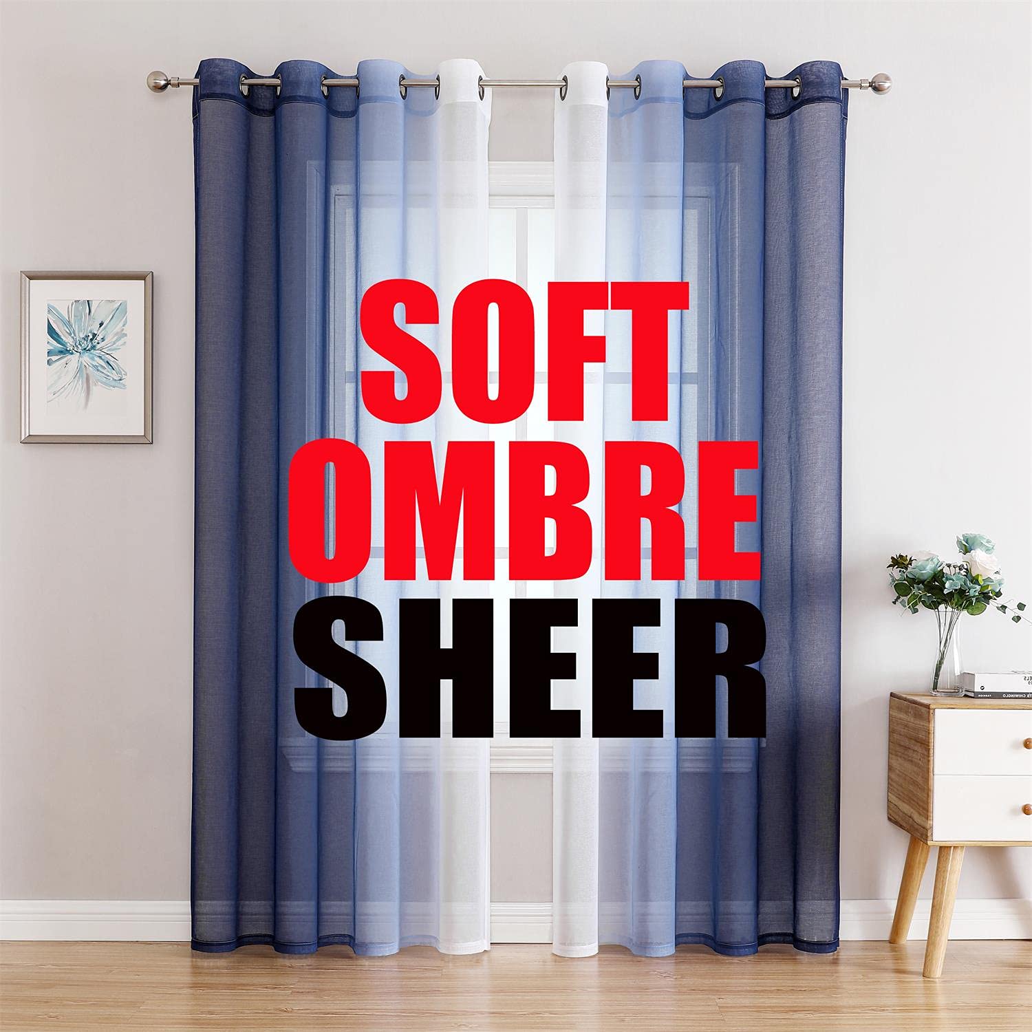 G2000 Sheer Curtains & Drapes 95 Inches Long Navy Blue And White Ombre Curtains For Bedroom Living Room Window Curtains Light Fi