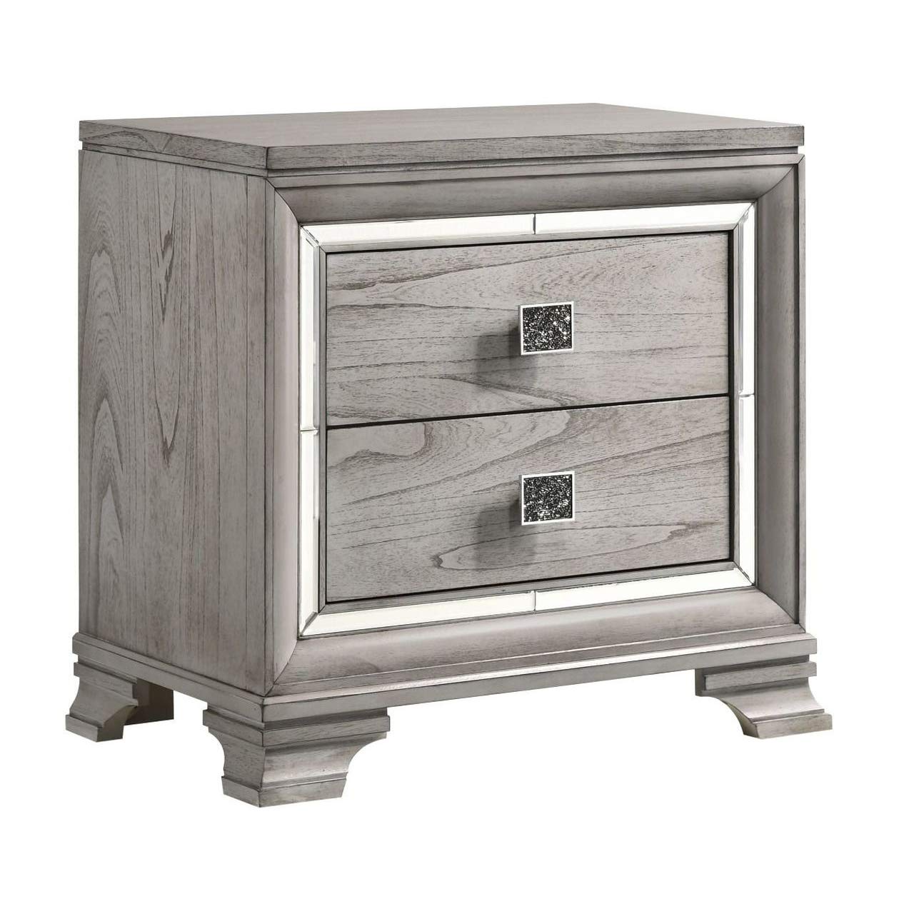 Benjara 2 Drawer Nightstand With Mirror Accent And Bracket Feet, Gray
