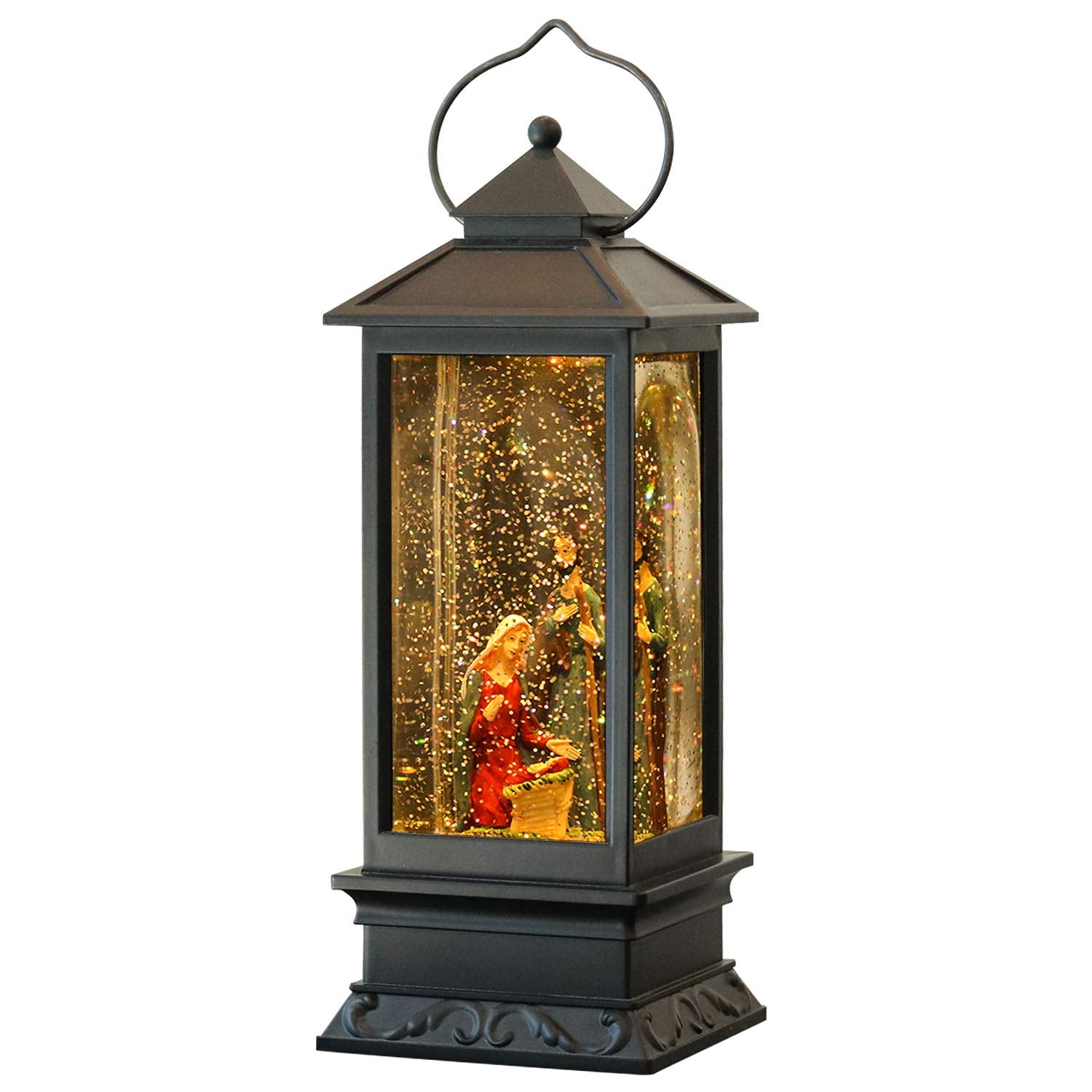 Wondise Lighted Musical Snow Globe Lantern with 6 Hour Timer, 12 Inches USB Powered and Battery Operated Spinning Water and Swir
