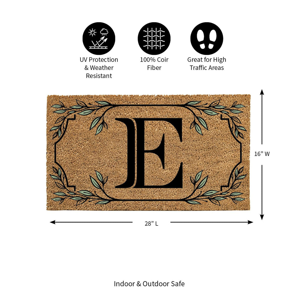 Evergreen Monogram Coir Doormat | Letter E | Front Door Mat For Outdoor Indoor Entrance | 28X16 Inches | Non-Slip Backing Doorwa