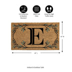 Evergreen Monogram Coir Doormat | Letter E | Front Door Mat For Outdoor Indoor Entrance | 28X16 Inches | Non-Slip Backing Doorwa