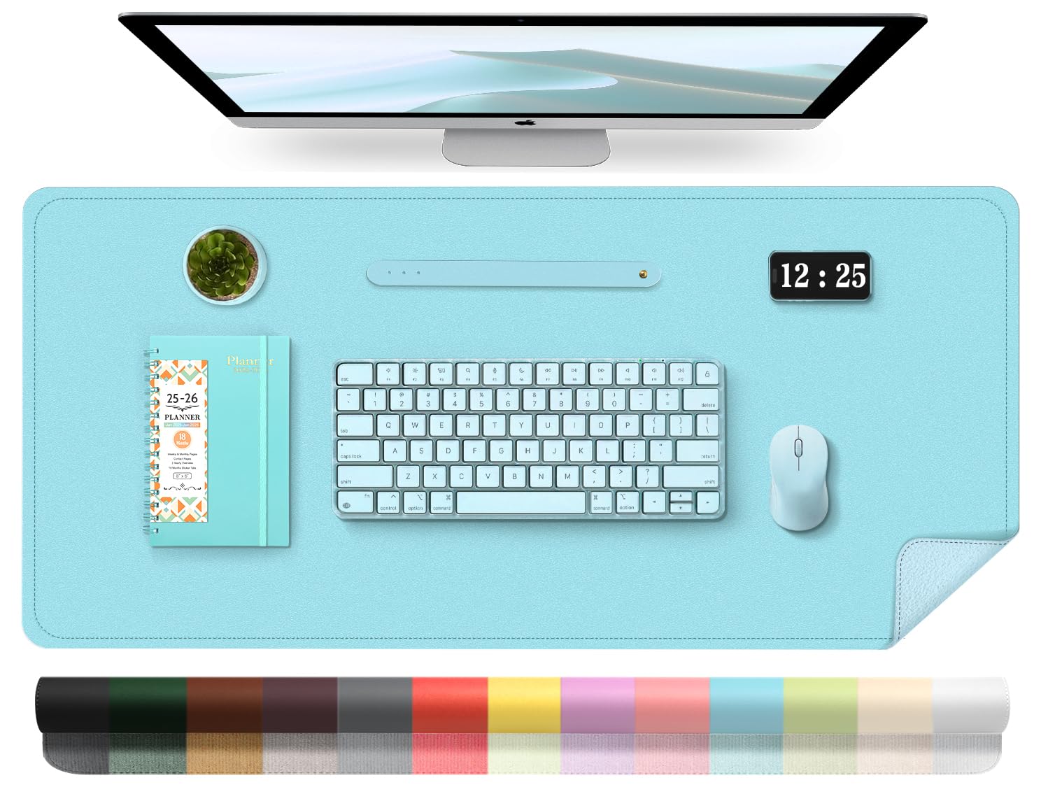 Pu Leather Desk Pad Protector And Blotter, Large Mouse Pad And Laptop Desk Mat, Non-Slip Office And Home Writing Pad (Aqua Frost