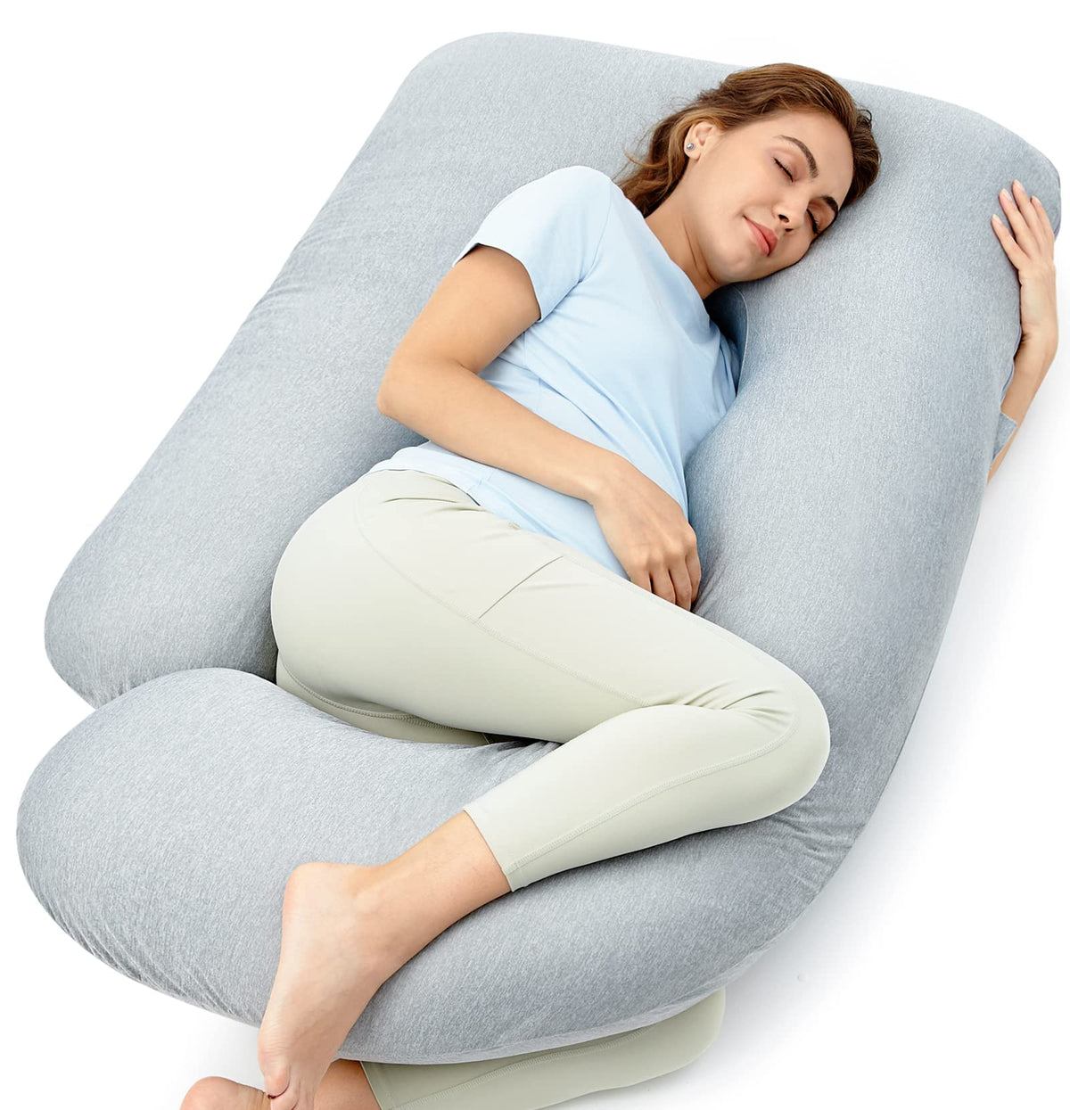 Momcozy Pregnancy Pillows With Cooling Cover, U-Shaped Full Body Maternity Pillow For Side Sleepers 57 Inch - Support For Back,