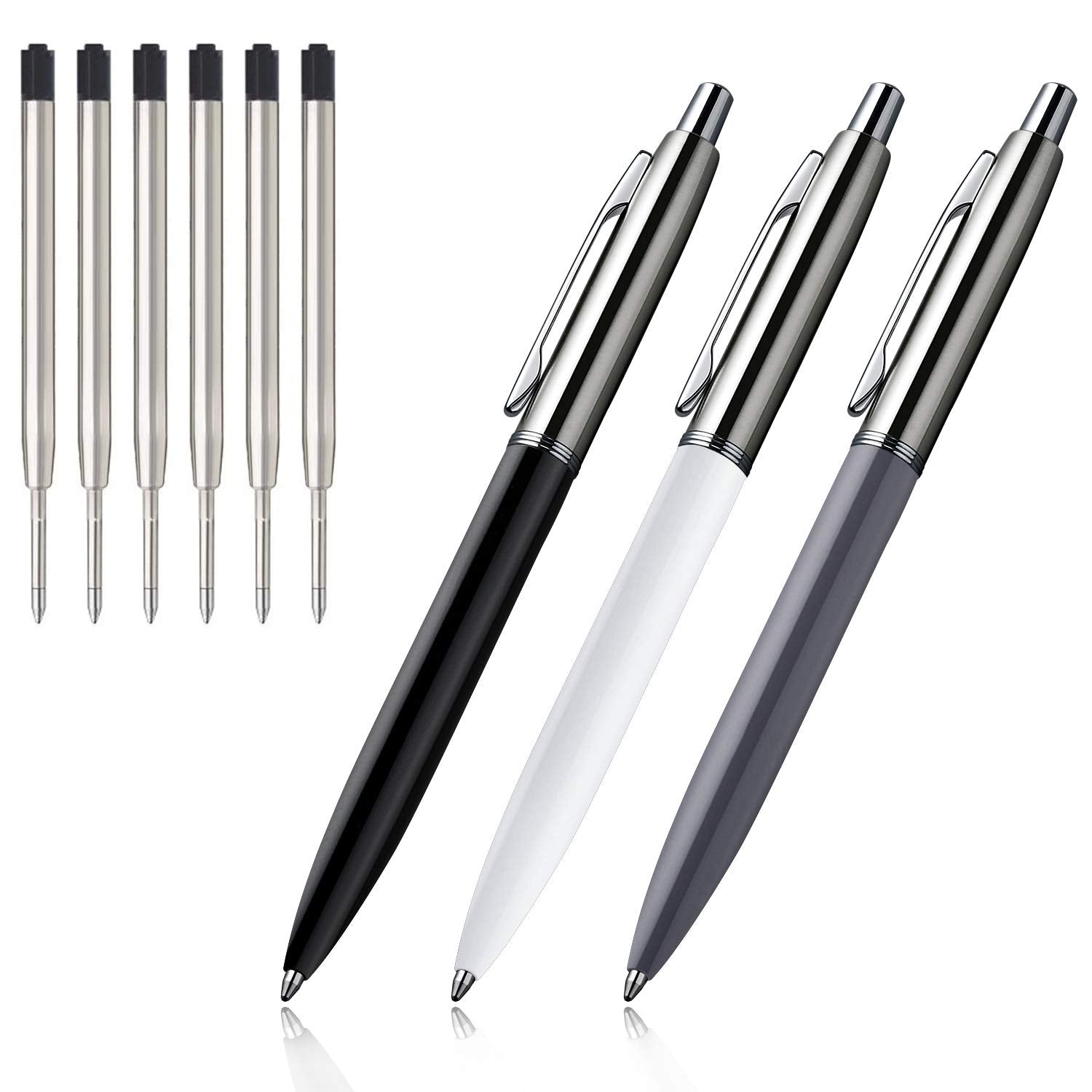 Chaoq Ballpoint Pen, 3 Pcs Retractable Metal Ballpoint Pens, For Gift, Business, Office, 1.0Mm Medium Point Black Ink, 6 Extras