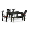 East West Furniture WEAV6D-BLK-LC 6 Piece Modern Dining Table Set Contains a Rectangle Wooden Table with Butterfly Leaf and 4 Faux Leather Dining Chairs with a Bench, 42x60 Inch, Black