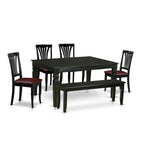 East West Furniture WEAV6D-BLK-LC 6 Piece Modern Dining Table Set Contains a Rectangle Wooden Table with Butterfly Leaf and 4 Faux Leather Dining Chairs with a Bench, 42x60 Inch, Black