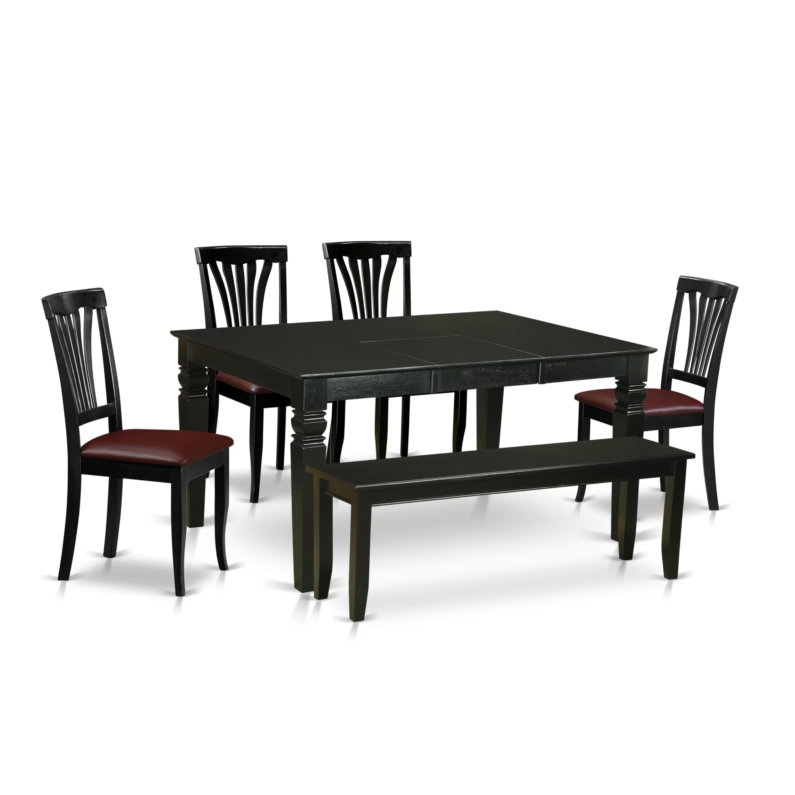 East West Furniture WEAV6D-BLK-LC 6 Piece Modern Dining Table Set Contains a Rectangle Wooden Table with Butterfly Leaf and 4 Faux Leather Dining Chairs with a Bench, 42x60 Inch, Black
