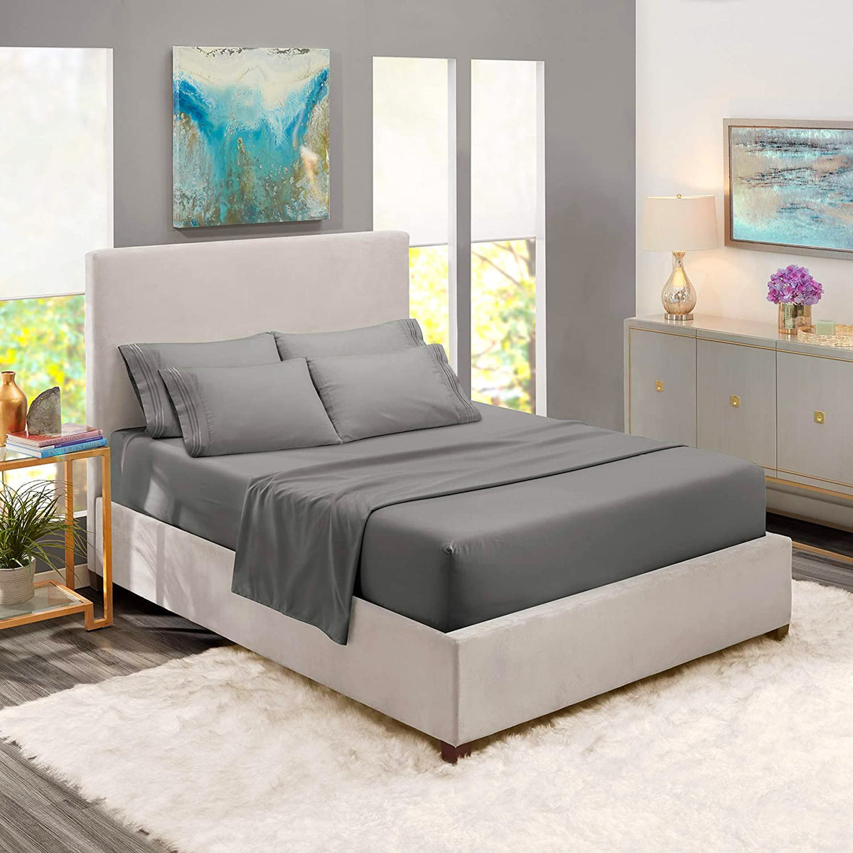 Nestl King Sheet Set - 6 Pc Soft Microfiber Deep Pocket King Size Sheets Set - Shrinkage And Fade Resistant Bedding Sheets & Pil
