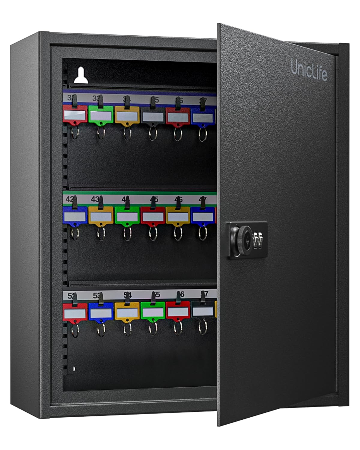 Uniclife 60 Position Key Cabinet Steel Security Storage Box With Combination & Key Lock, Resettable, Digital, Adjustable Racks,