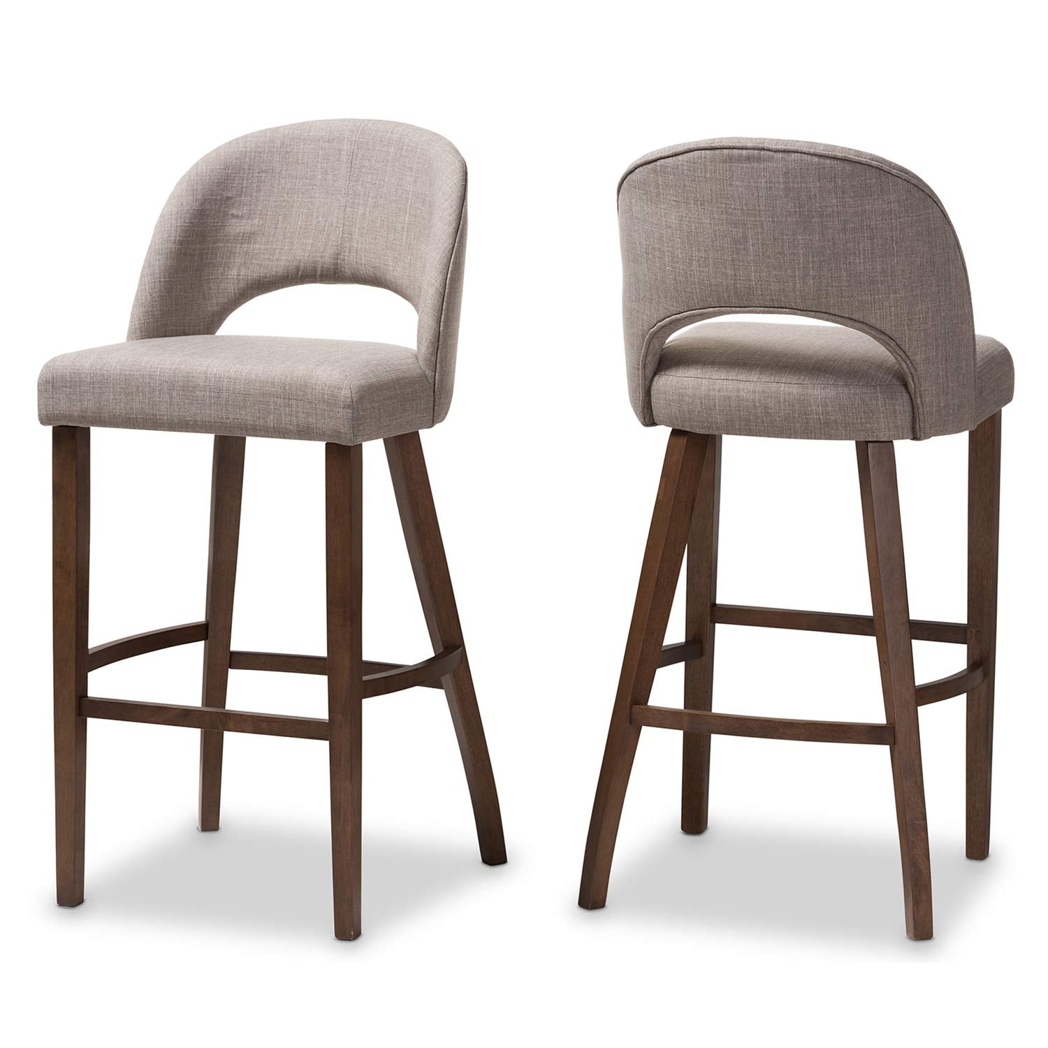 Baxton Studio Melrose Mid-Century Modern Light Grey Fabric Upholstered Walnut Finished Wood Bar Stool Set Grey/Qty 2/Medium Wood/Mid-Century/Fabric Polyester 100%'/Rubber Wood/Foam