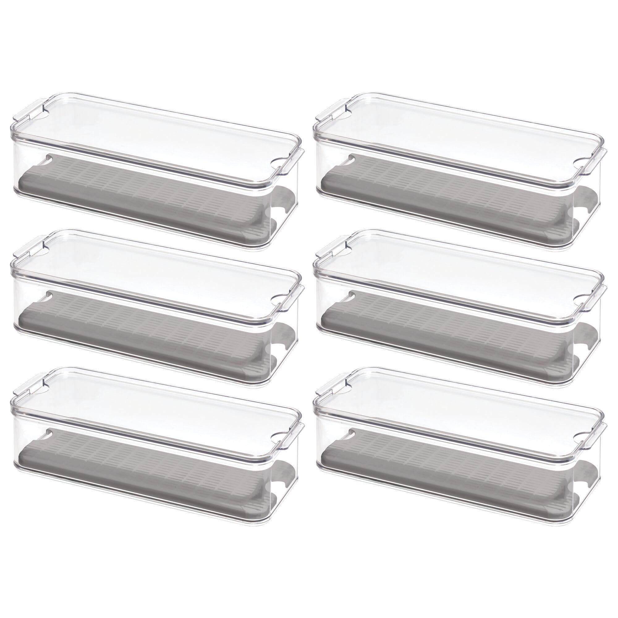 iDesign Fridge Produce Storage Container with Lid and Drain Tray for Fruits & Veggies, 6-Pack, Clear