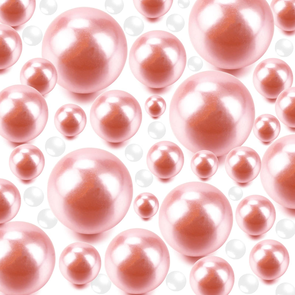 100 Pieces Floating NO Hole Pearls Beads and 500 Pcs Transparent Water Gels,Floating Pink Pearls for Vases,Pearl Decor,Floating 